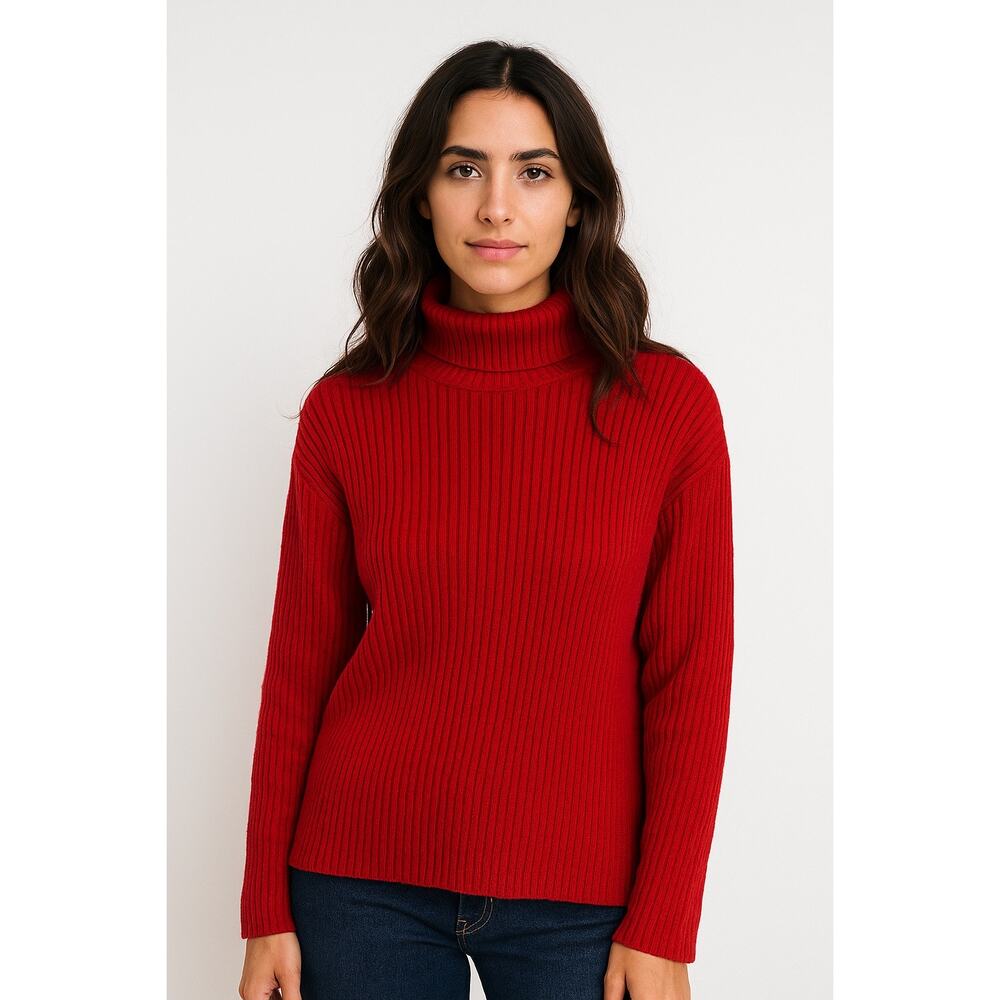 Pendleton Ribbed Knit Long Sleeve Turtle Neck Red Cotton Sweater Size XL